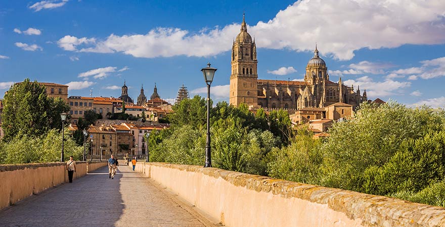 Römische Brücke und Neue Kathedrale von Salamanca in Spanien